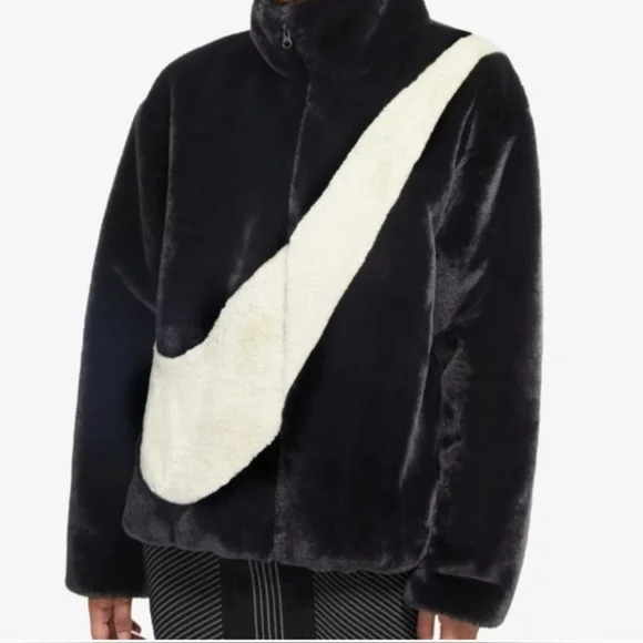 Nike Sportswear Faux Fur Jacket Black Full Zip Women’s Medium - Picture 10 of 16